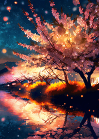 Beautiful night cherry blossoms#1635