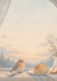 Peach Robin Apple Scone Window