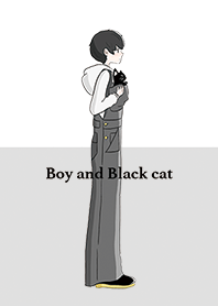Boy and black cat..