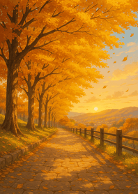 Autumn Golden Tree Lane Sunset