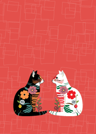 floral cats on red