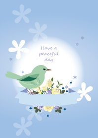 Flower and bird, gentle blue.