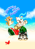 Summer sea with dogs3 ( Shiba dog )