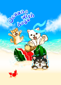 Summer sea with dogs3 ( Shiba dog )