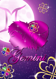 Gemini four Leaf Clover Moon purple
