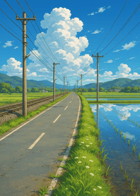 Road Beside Quiet Rice Fields