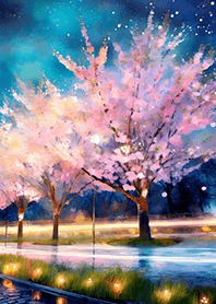 Beautiful night cherry blossoms#1802