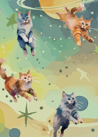 Cats in Space on moss green