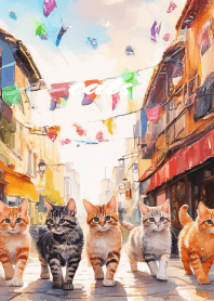 City Kitten on pink & blue