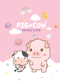 หมูอ้วน&วัวน้อย สายไหม สีชมพูพาสเทล