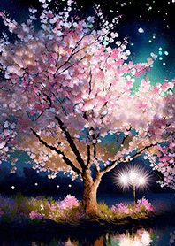 Beautiful night cherry blossoms#1339