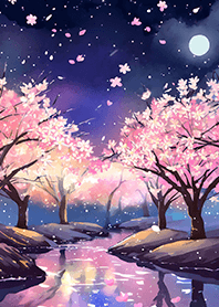 Beautiful night cherry blossoms#1822