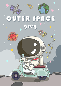 浩瀚宇宙-可愛寶貝太空人-摩托車-灰色星空