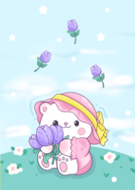 Bear and tulips V.pink