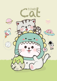 Cat Cute Dino Space Green