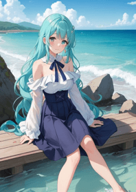 여름 해변 소녀와 쪼리 k8wT9