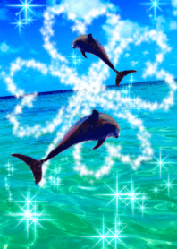 幸運の四つ葉のクローバー　海　イルカ