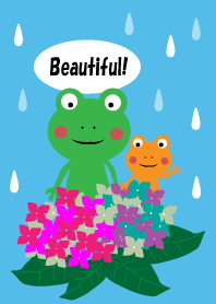 紫陽花と仲良しカエル