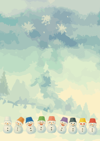 Colorful Snowman04 on yellow