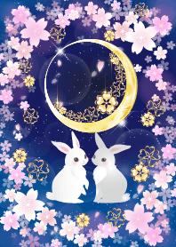 春の運気アップ！双子兎と夜桜とクローバー