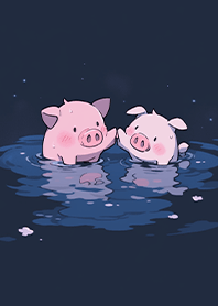 piglets high-fiving in the river at nite