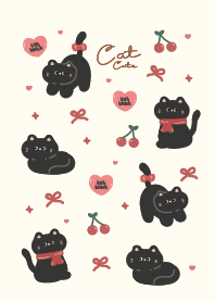 Cat Black Cute : Red Cherry MInimal