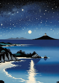 Starry sky, sea and lake, Ukiyo-e 4555
