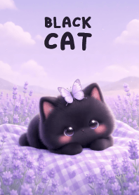 Pretty Black Cat In Lavender