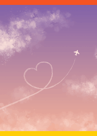 Heart-shaped contrail on red & yellow