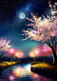 Beautiful night cherry blossoms#1434