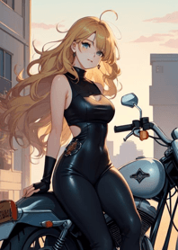 Girl riding a heavy motorcycle ueRit