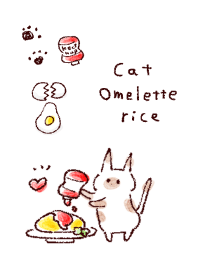 simple Cat Omelette rice white blue.