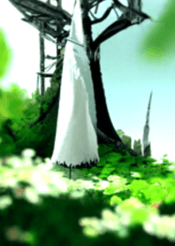 A white mage standing in a ruined church