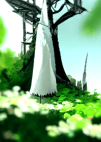 廃墟の教会に立つ白魔道士
