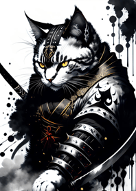 Ink wash cat samurai 60375A