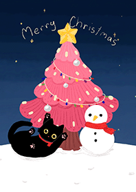 Pink Xmas Tree - Black Cat