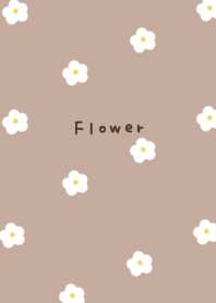 Beige with small white floral pattern.