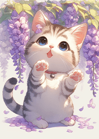 Cute Cat in Wisteria Rain_7-5