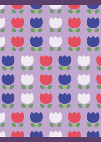 Retro three color tulips on purple