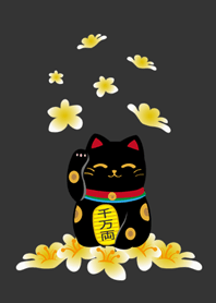 แมวกวักมือเรียกสีดำน่ารัก - ดอกไม้
