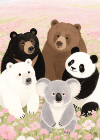 Cute Bear Gang in Pink field