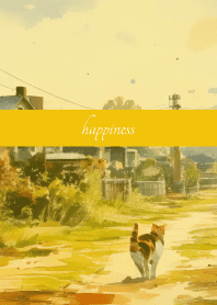 Calico cat walking on yellow