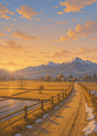 Golden Farmland Mountain Sunset