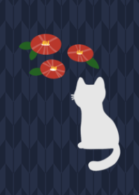 Japanese-style theme of cat and camellia
