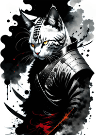 Ink wash cat samurai dC1176