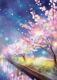 Beautiful night cherry blossoms#1933