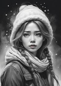 Cute girl illustration, snow winter 8W3