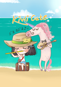 Kiwi Cute & Unicorn on the Beach