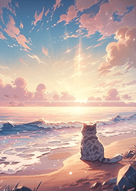 欣賞夕陽的喵喵❤夢幻無邊天空14
