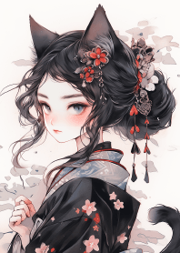 水墨畫冷豔貓娘